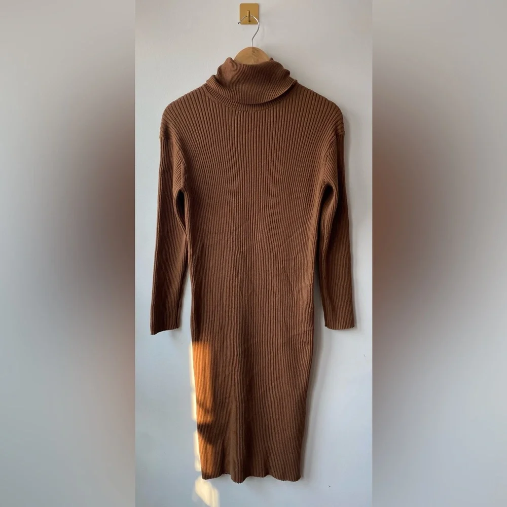 Everlane | Medium Burnt Orange Camel Cotton Wool Turtleneck Dress - Picture 5 of 9